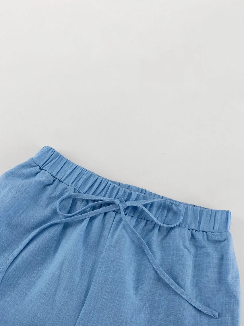 Cotton Blue Pajama Set for Women – Long Sleeve Button-Down Sleepwear with Pants