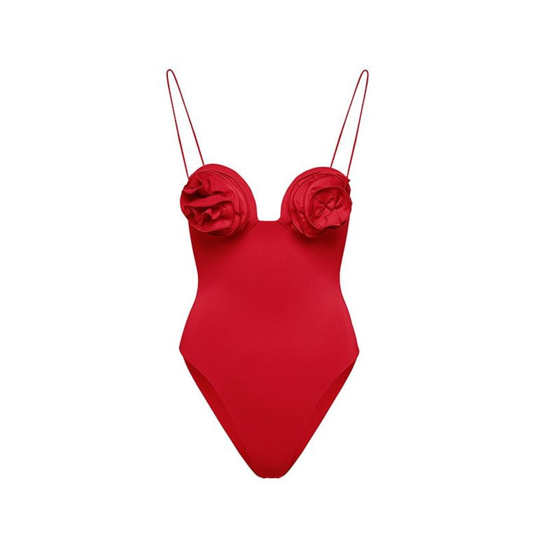ASHLYN RED ROSE BOWS BODYSUIT / SWIMSUIT and MINI SKIRT 2 PIECE SET