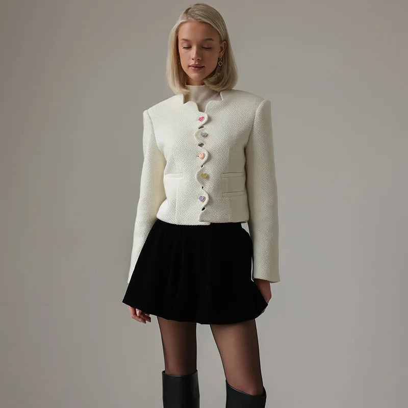IRREGULAR COLLAR HEART BOTTOMS WHITE JACKET