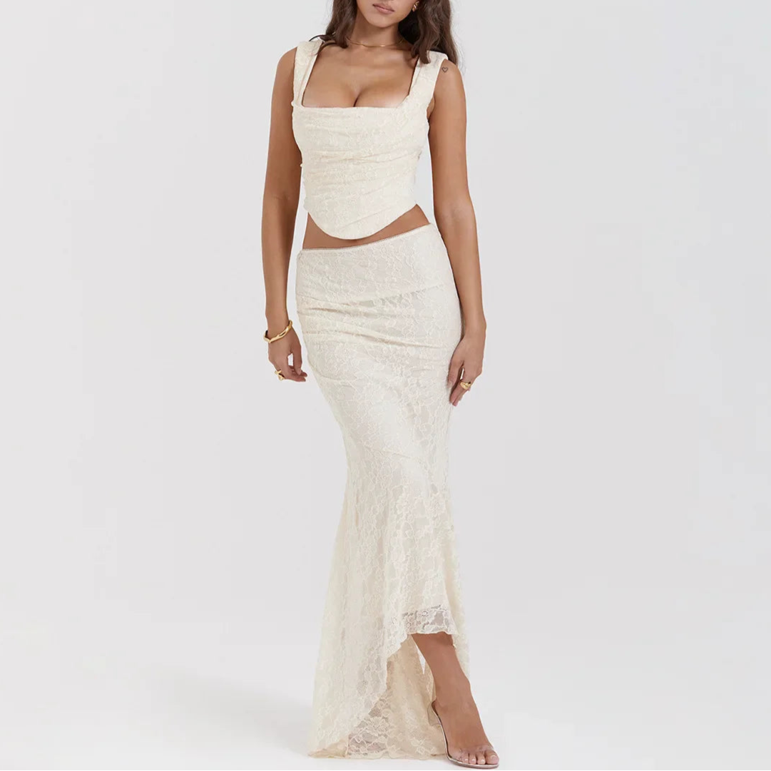 LACE UP CROP TOP and MAXI SKIRT SET