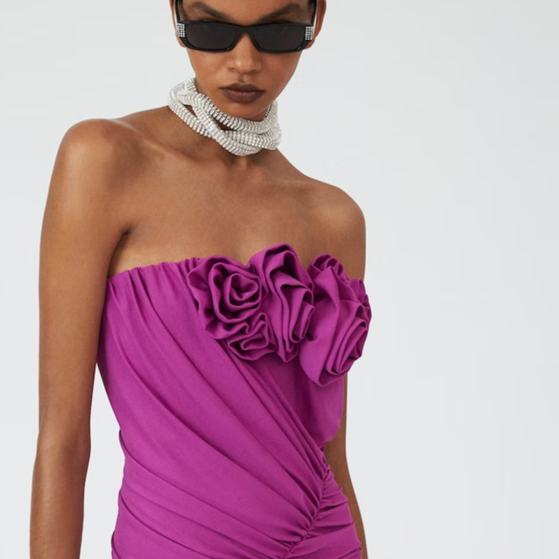 JUNLY PINK RUCHED MINI DRESS with TRAIN and FLOWER BOWS