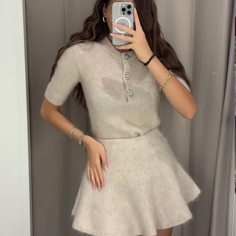 WOOL HALF SLEEVE TOP and SKIRT