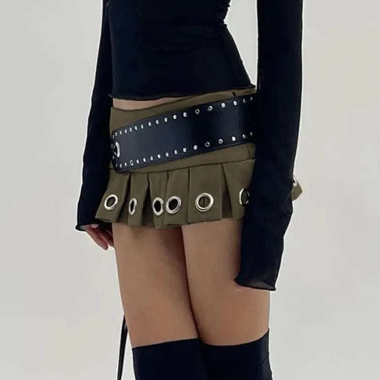 AMORY LOW WAIST PLEATED MINI SKIRT with SHORTS and BELT
