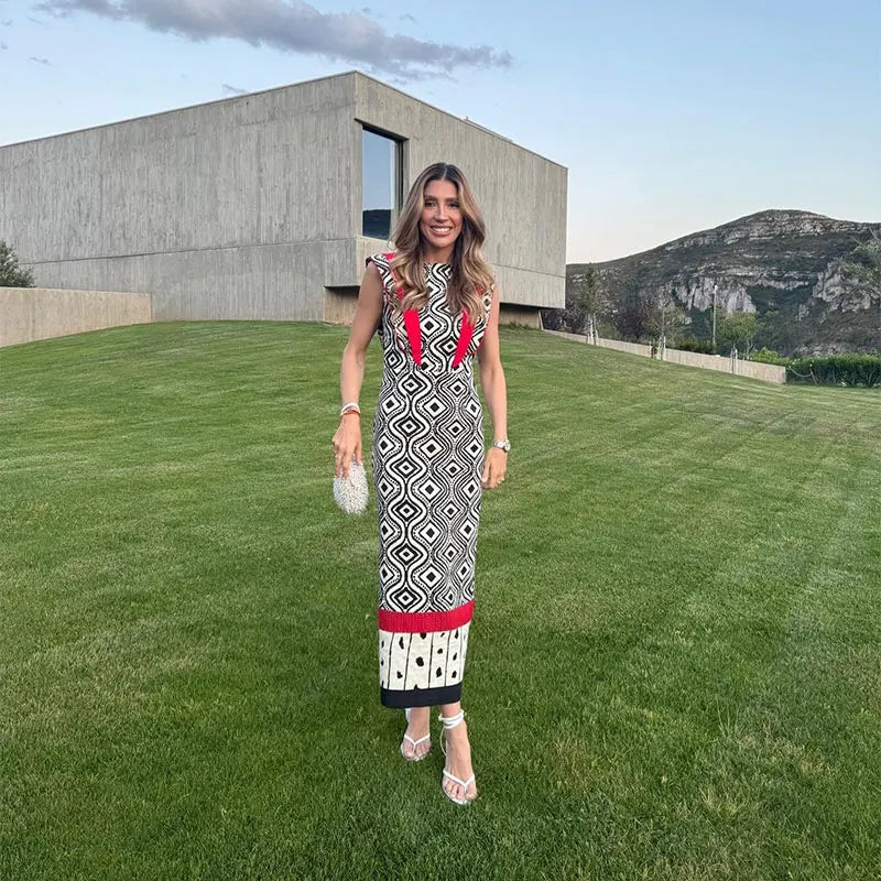 PRINT FLY SLEEVES MAXI DRESS