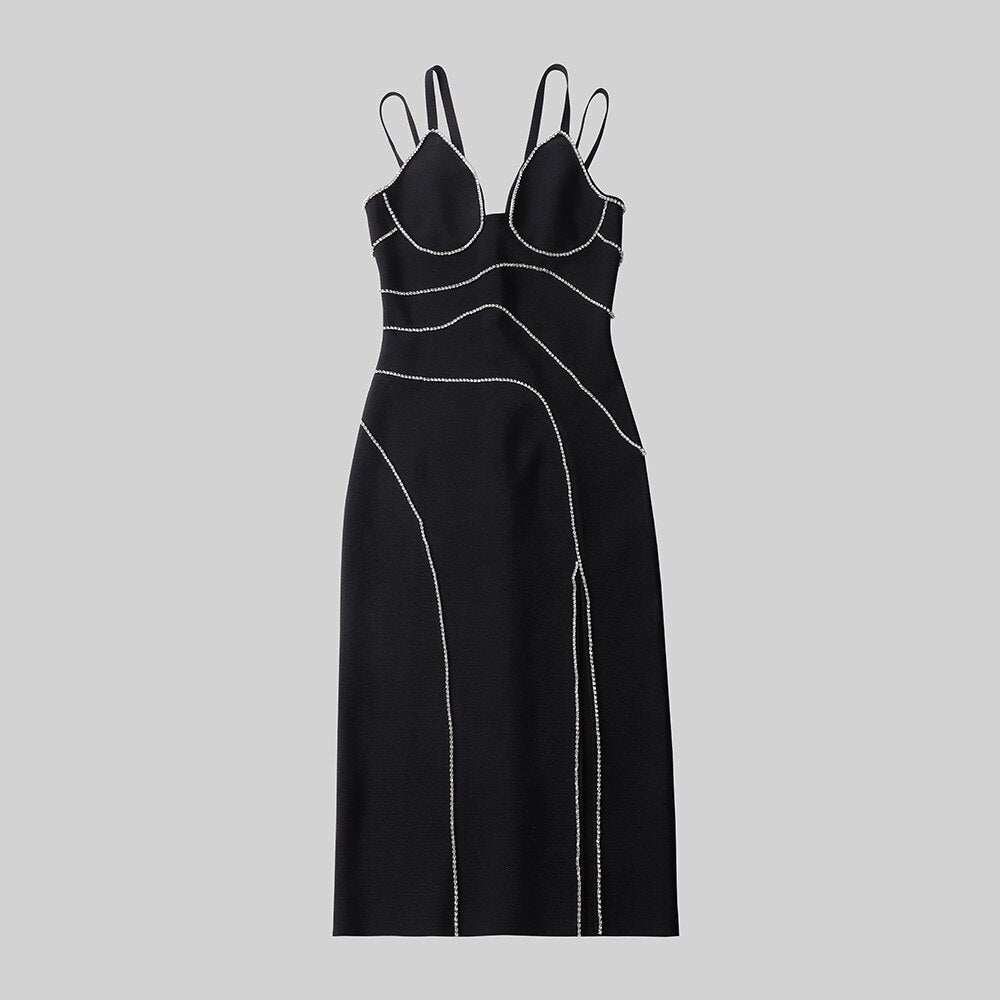 FAITH CRYSTALS SIDE SLIT MIDI DRESSS