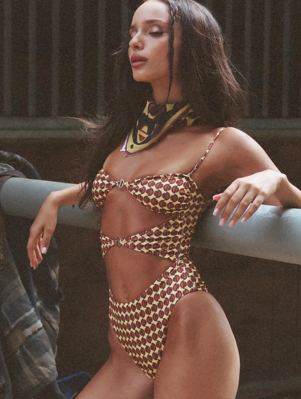 Paisley Cut Out One Piece Swimsuit With Matching Sarong