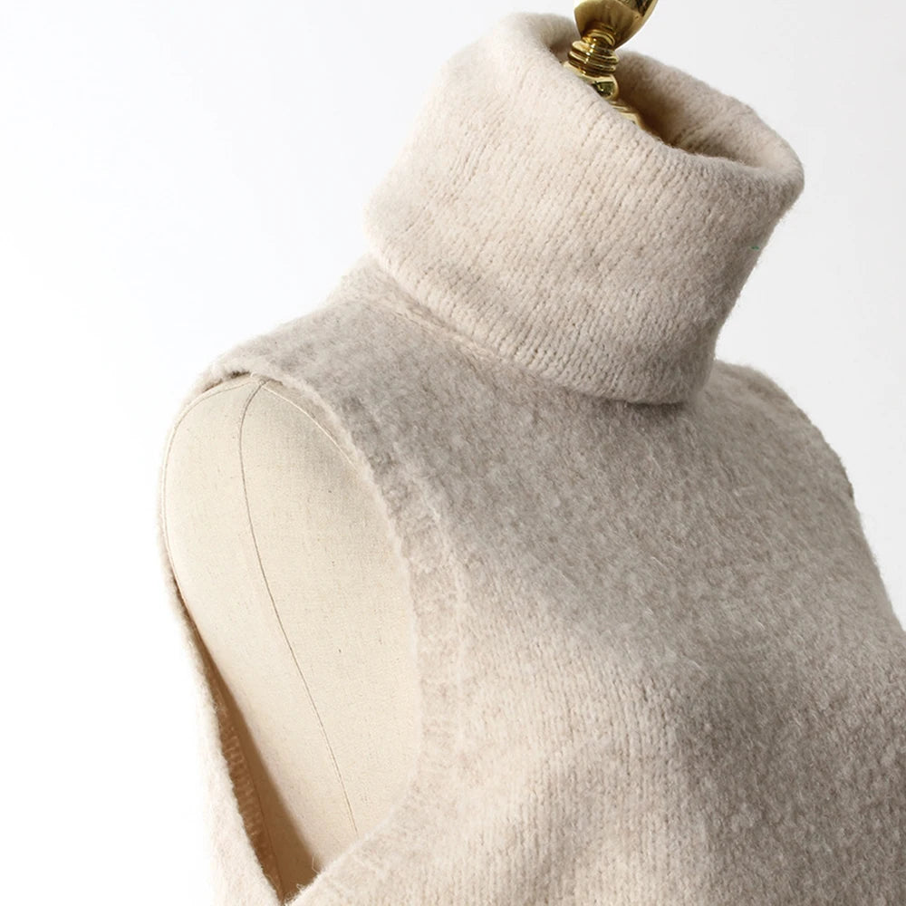 Apricot Three-Piece Set – Long Coat, High Neck Sweater & Ruffled Mini Skirt for Elegant Fall Style