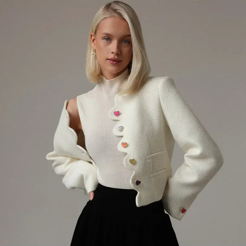 IRREGULAR COLLAR HEART BOTTOMS WHITE JACKET
