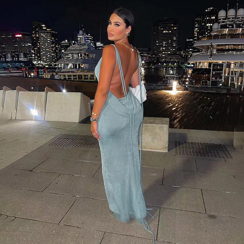 JOELLE BACKLESS LACE UP MAXI DRESS