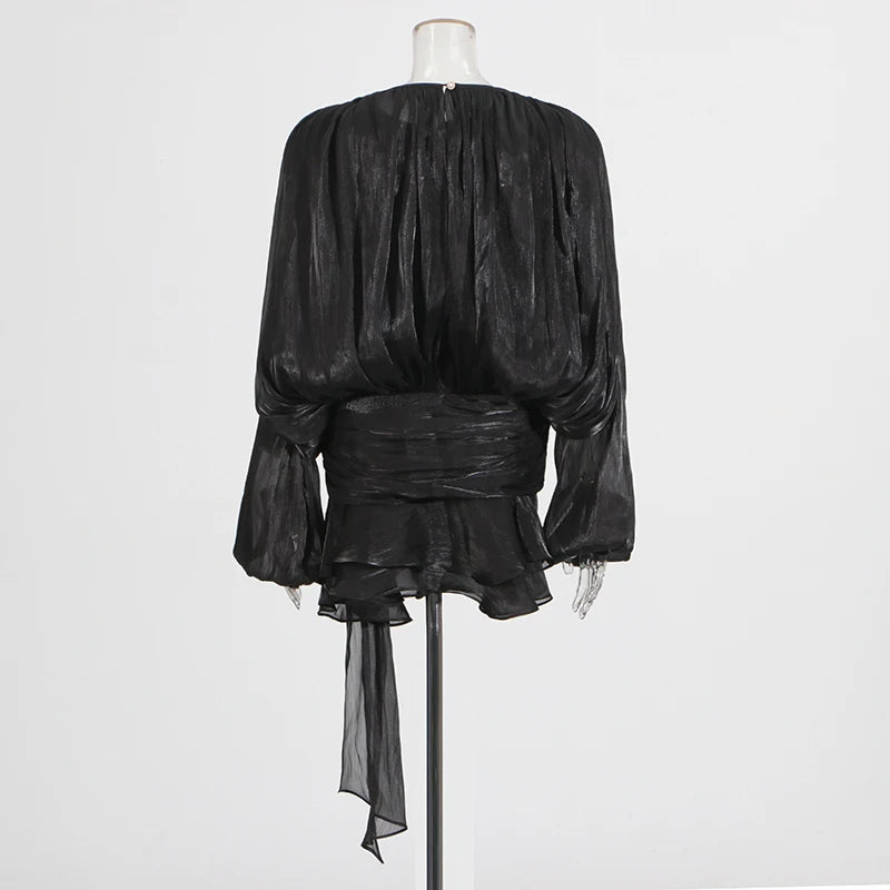 SOLID BLOUSE LONG SLEEVE MINI DRES