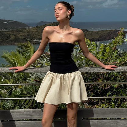 FOLA WHITE SKIRT and BLACK TOP MINI DRESS