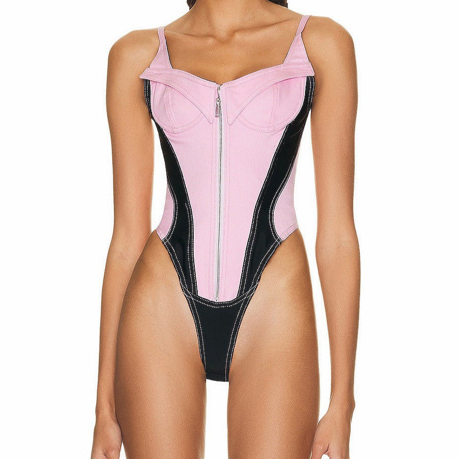 KHALY ZIPPER DENIM BODYSUIT