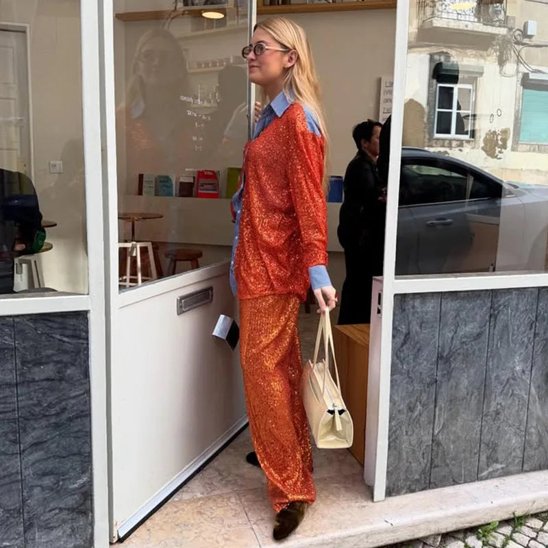 SEQUIN BLOUSE and PANTS SET