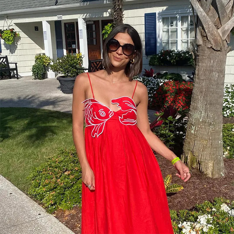 RED SLING SLEEVELESS MAXI DRESS