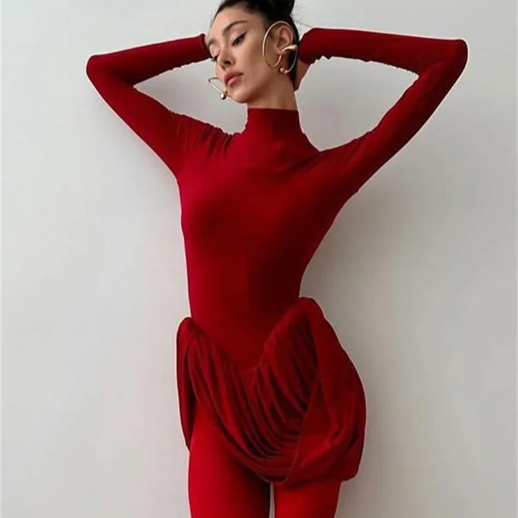 Elegant Backless Long Sleeve Pleated Dress – High Waist Bodycon Evening Gown