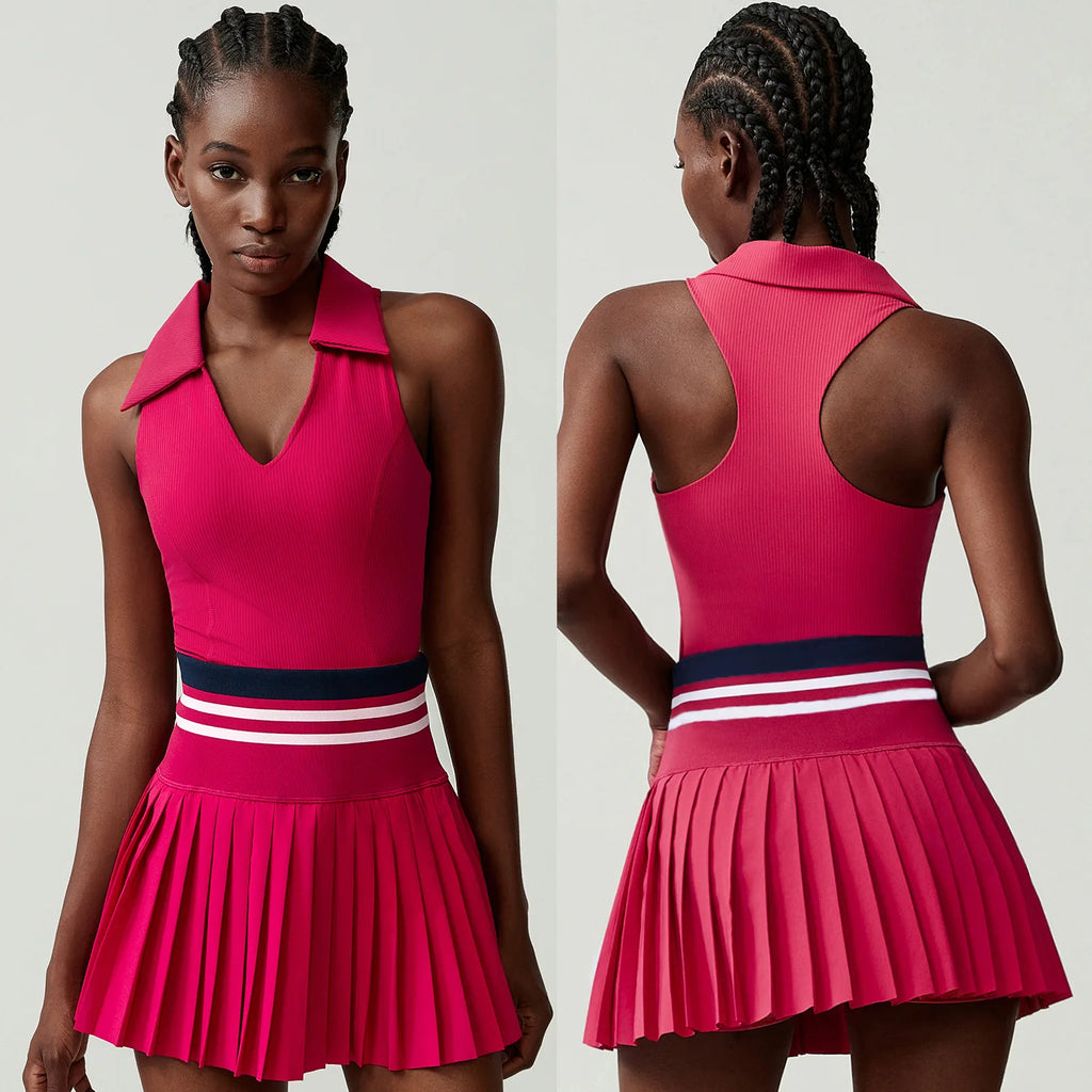 Women’s Two Piece Yoga Set – Gym Top & Tennis Skirt Quick Dry Sportswear
