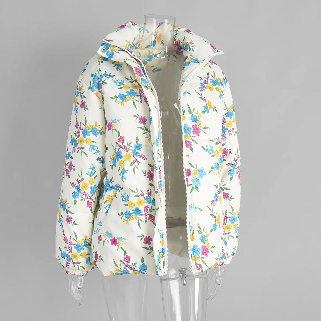 Floral Puffer Jacket with Hood – Women’s Quilted Winter Jacket