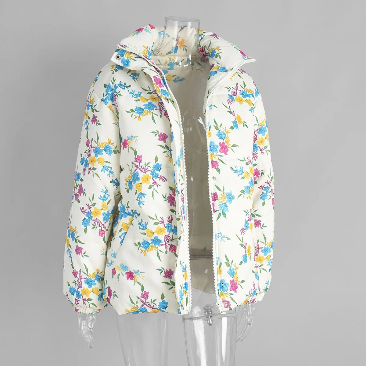Floral Puffer Jacket with Hood – Women’s Quilted Winter Jacket