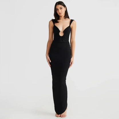 HOLLOW OUT BACKLESS SLIT MAXI DRESS