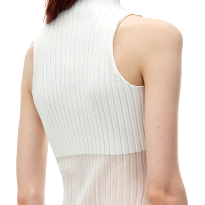 SLEEVELESS RIBBER HIGH NECK TOP with FRONT SLIT TRAILING