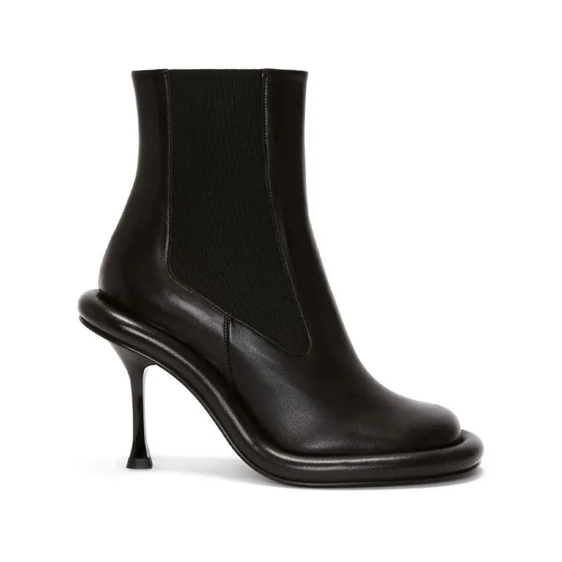 Sculptural Flared-Heel Square-Toe Ankle Boots