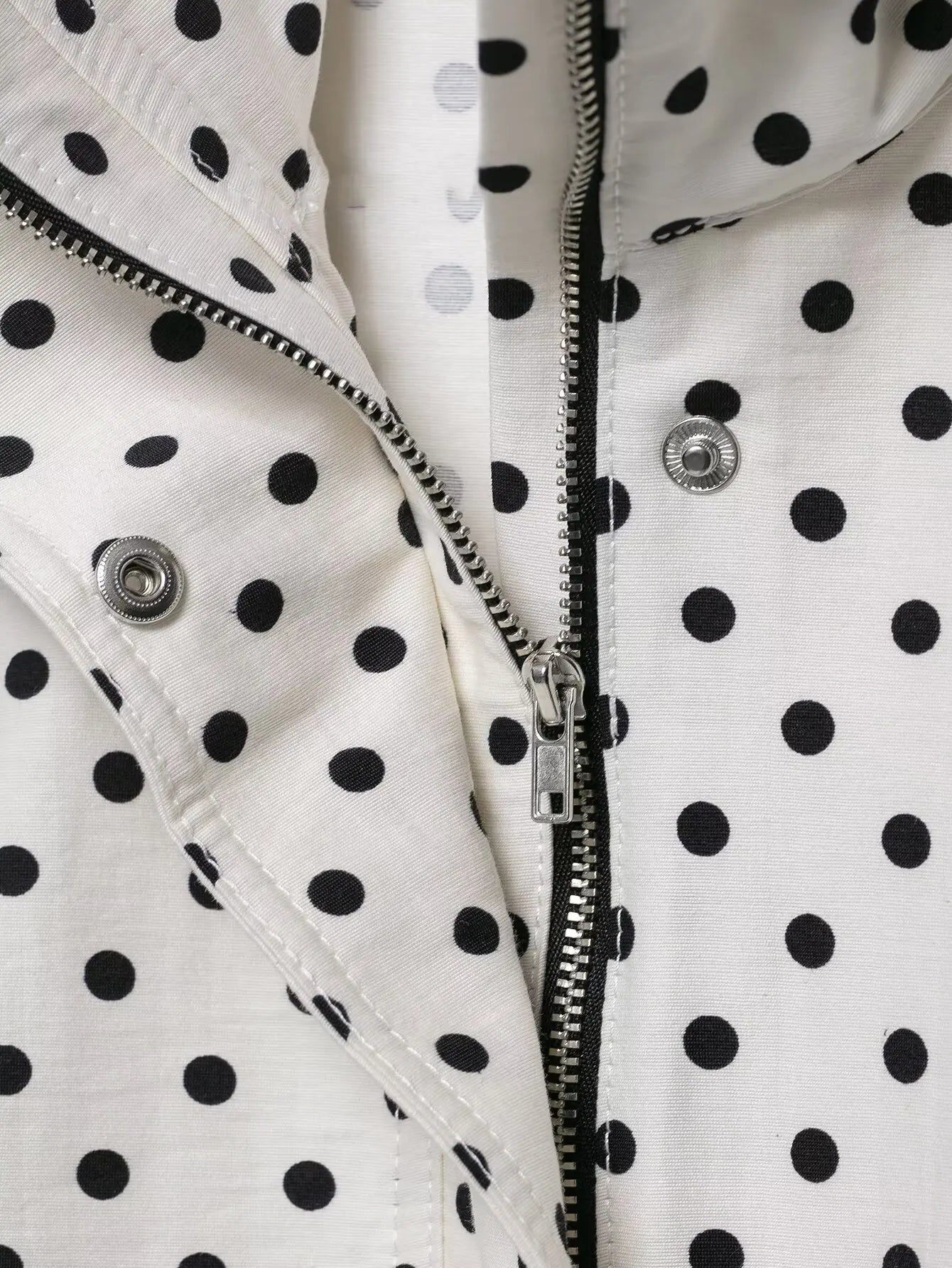 Polka Dot Two Piece Set with High Neck Jacket and Matching Pants or Shorts