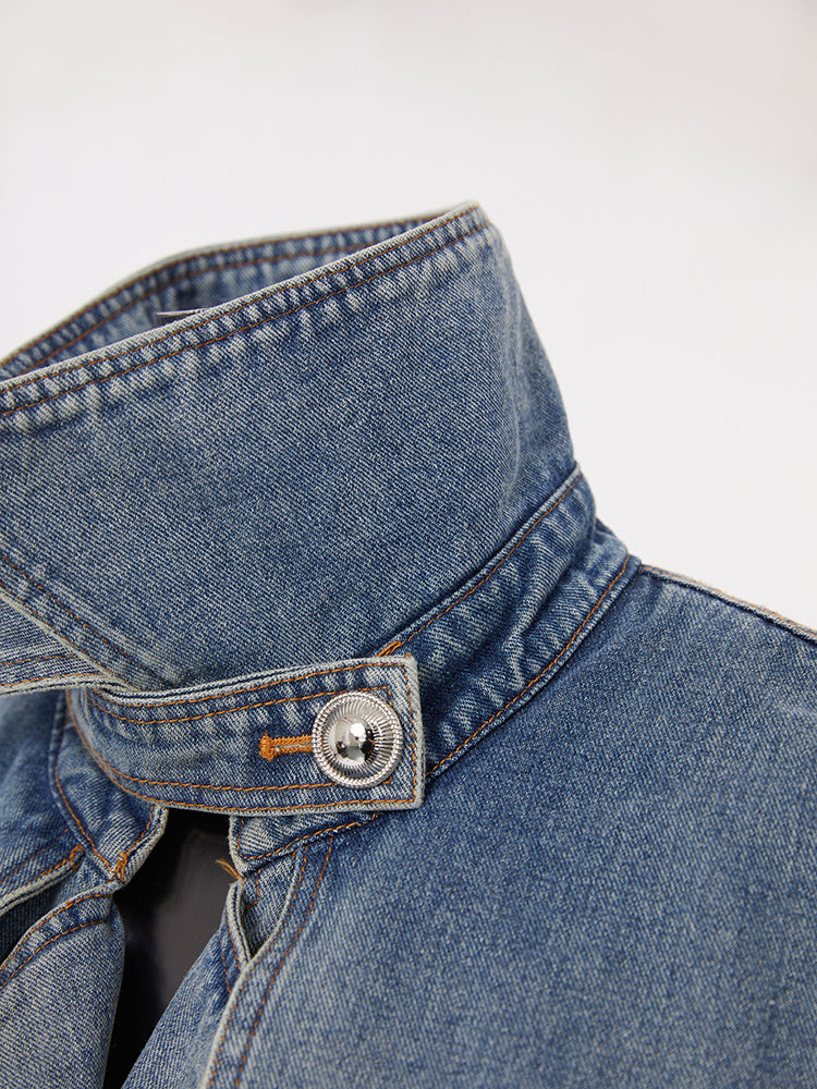 Denim Trench Coat with Belt – Women’s Long Denim Trench Coat