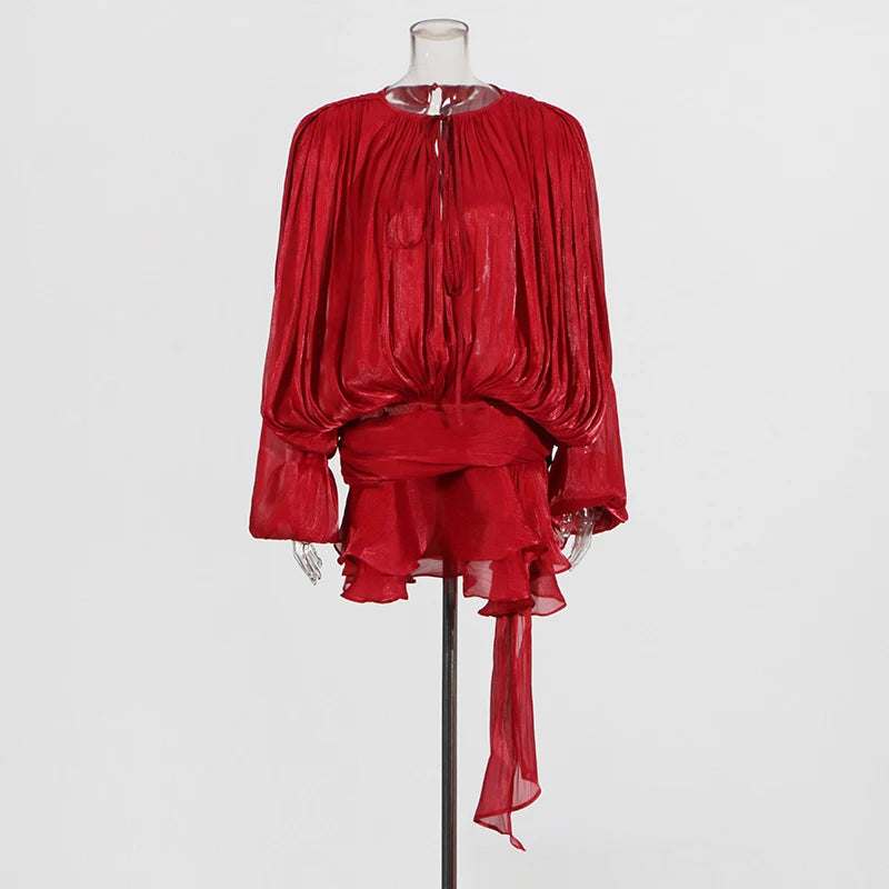 SOLID BLOUSE LONG SLEEVE MINI DRES