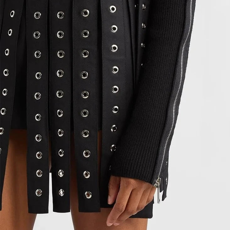 BLACK STRAPPY BELTED SKIRT