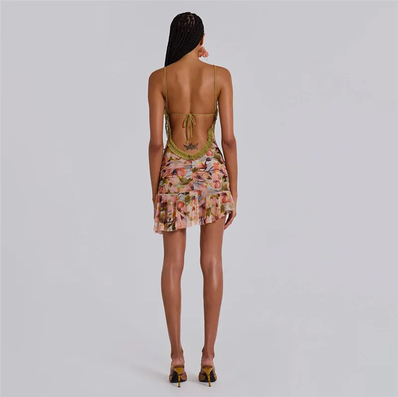 HOLLOW OUT PRINT MINI DRESS