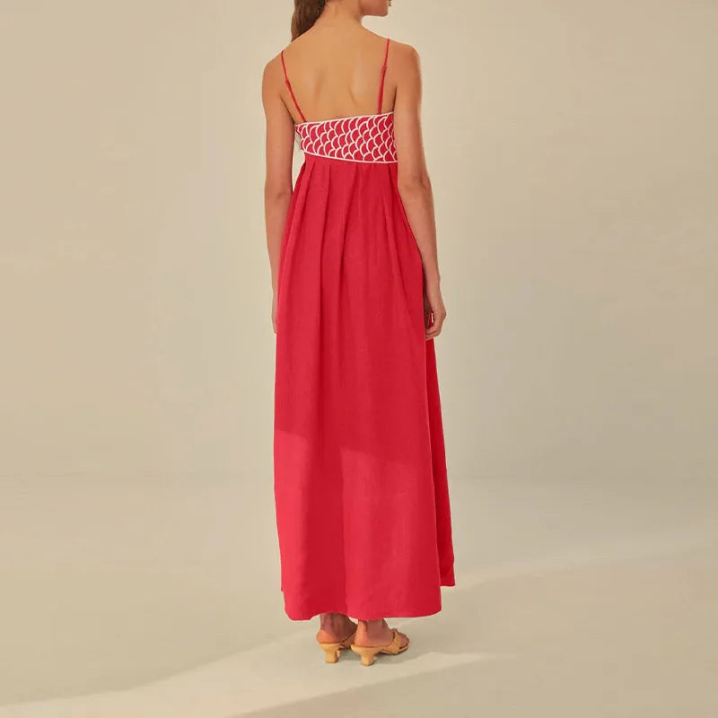 RED SLING SLEEVELESS MAXI DRESS