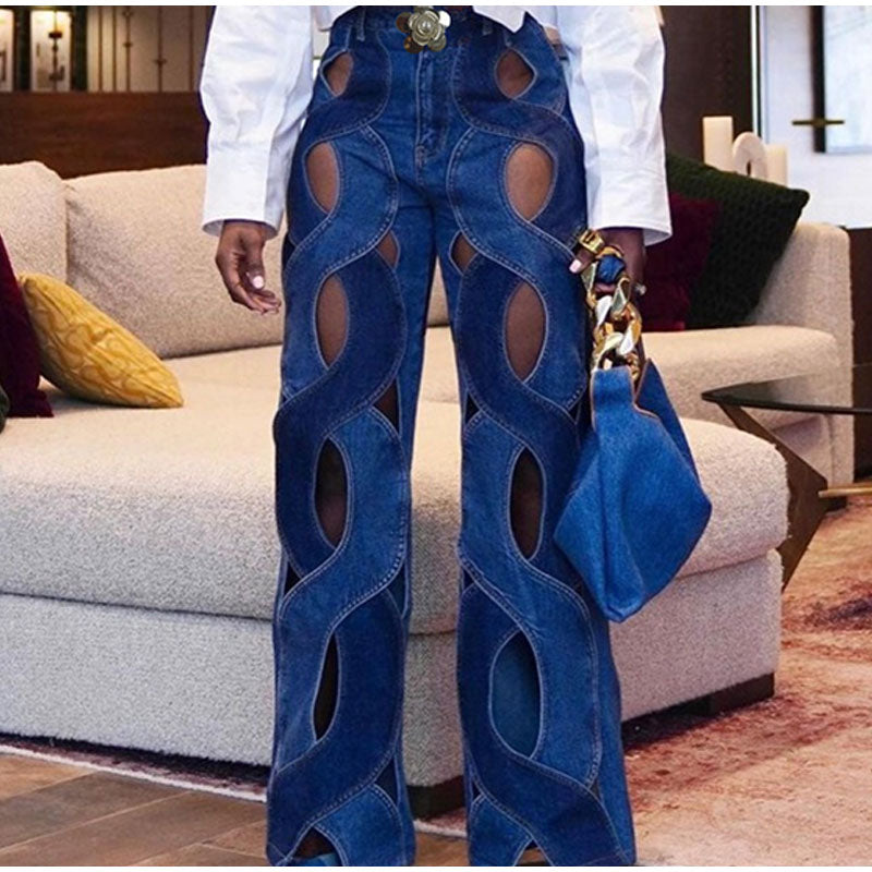 LARA CRISS CROSS HOLLOW OUT FLARED JEANS