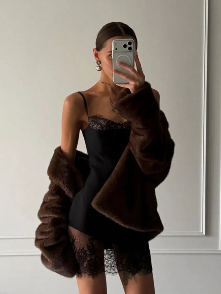 Black Lace Trim Cami Mini Dress for Women – Slim Fit Sleeveless Party Dress