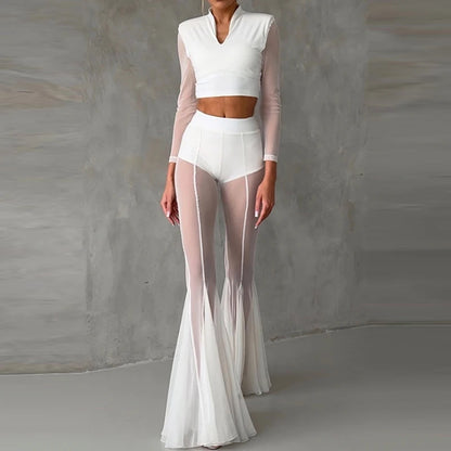 SLIM FLARED PLEATED TROUSERS