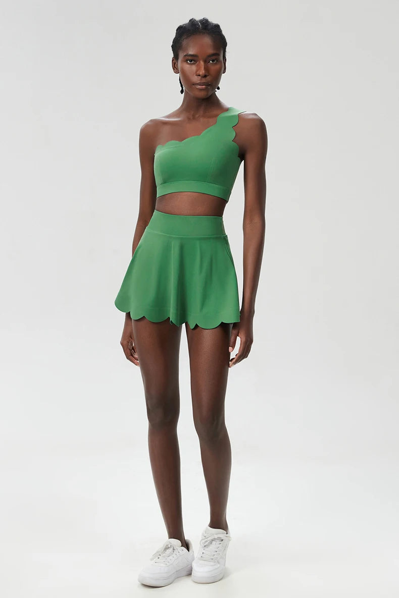 3 Piece Women’s Fitness Yoga Set – Quick Dry Gym Outfit with Sports Bra, Skirt & Cover Top