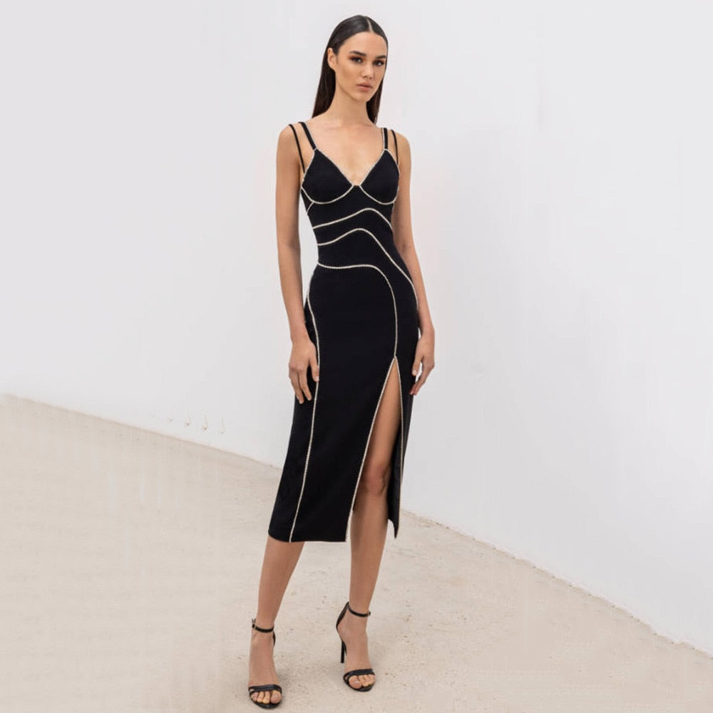 FAITH CRYSTALS SIDE SLIT MIDI DRESSS