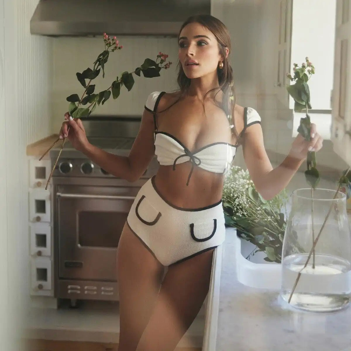 RIBBED HIGH WAIST WHITE and BLACK BIKINI