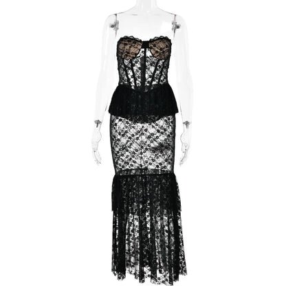 LACE  RUFFLE EDGE MAXI DRESS