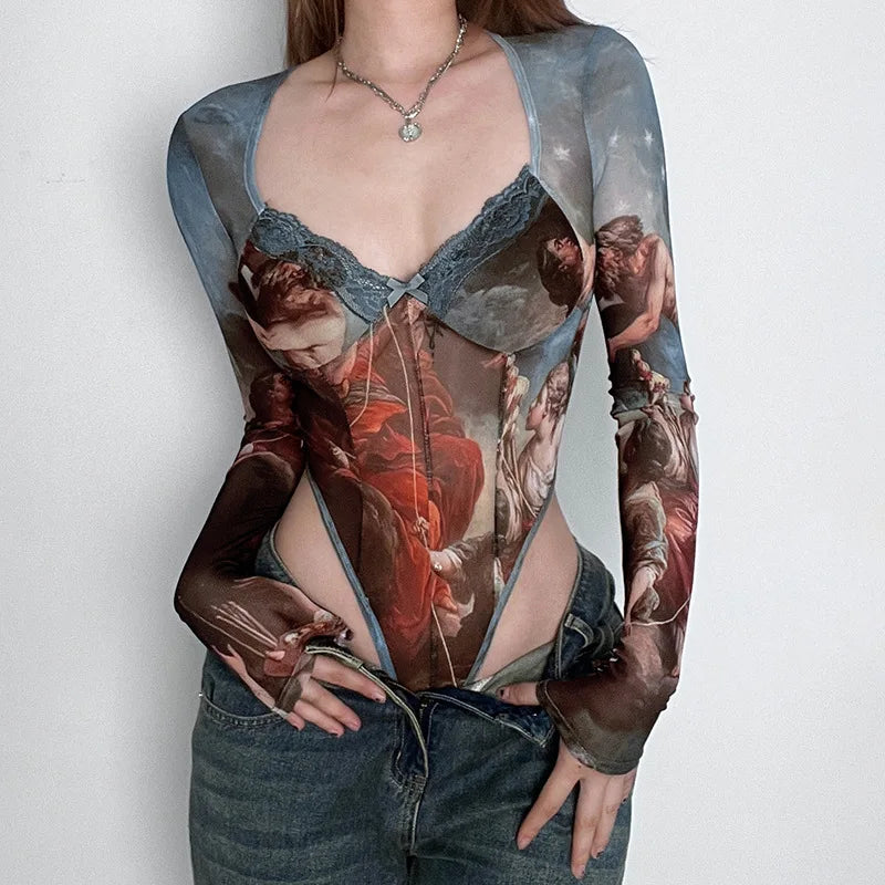 LORY MESH PRINTED BODYSUIT