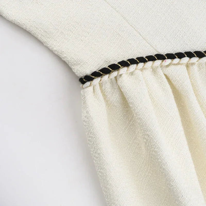 PATCHWORK WHITE MINI DRESS RUFFLES SQUARE COLLAR