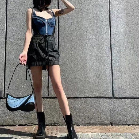 KHALY ZIPPER DENIM BODYSUIT