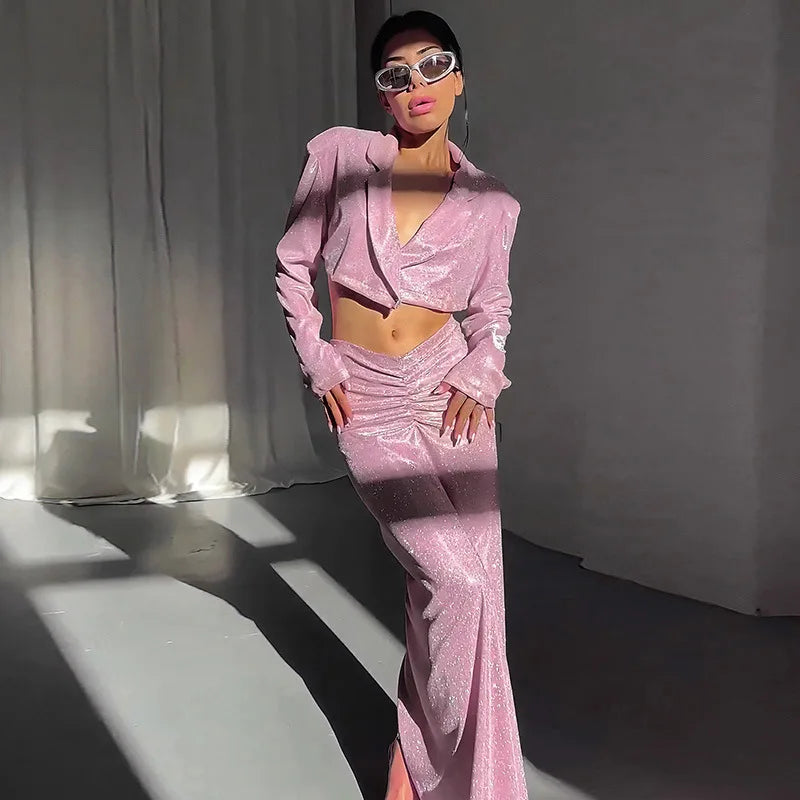 OLSY MAXI SKIRT and BLAZER GLITTER SET