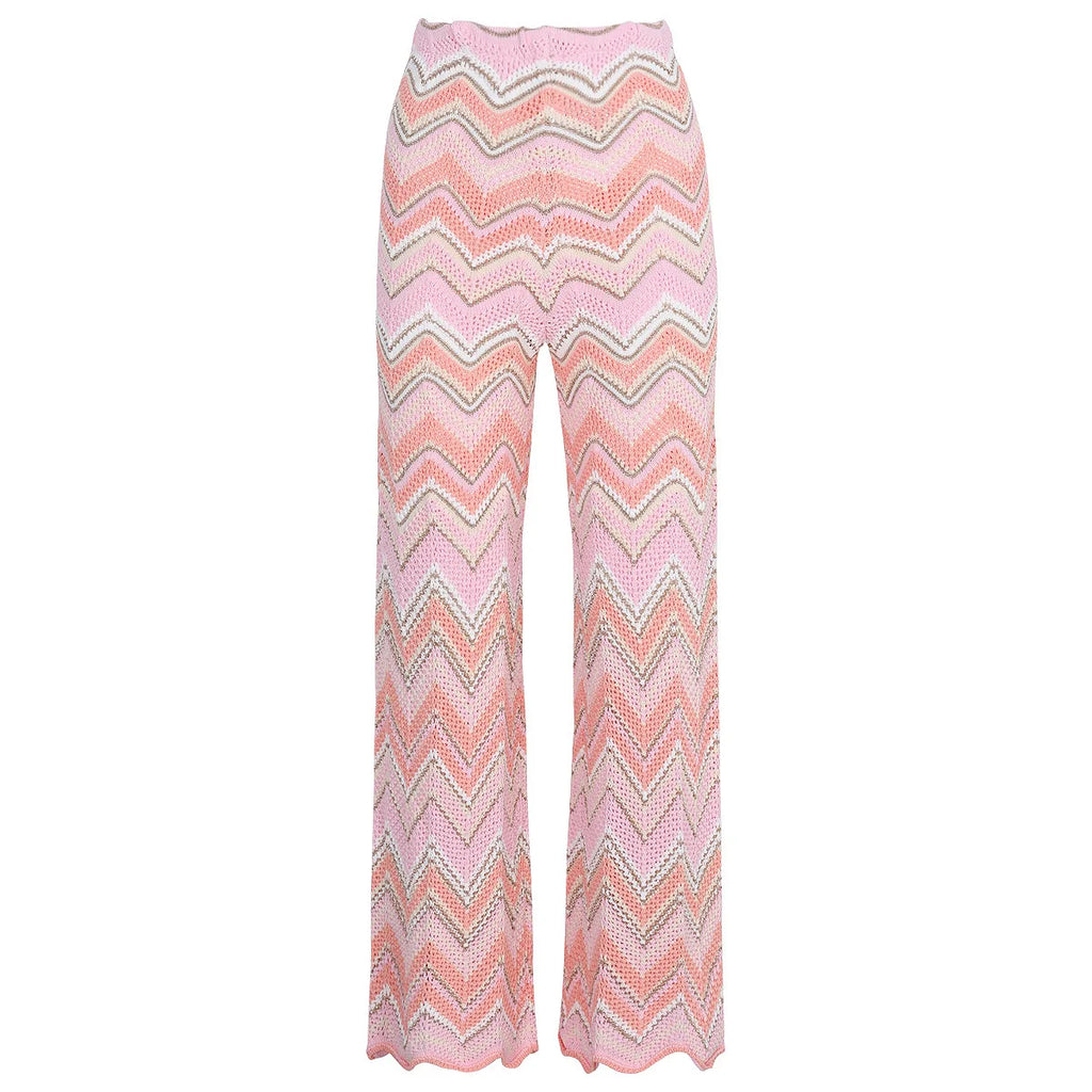 Pink Zigzag Knit Co-Ord Set – Sleeveless Top, Cardigan & Wide-Leg Pants