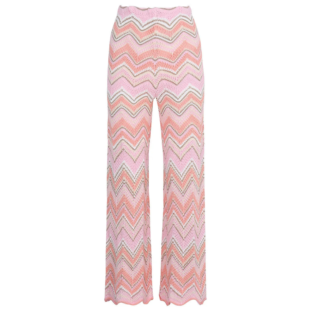 Pink Zigzag Knit Co-Ord Set – Sleeveless Top, Cardigan & Wide-Leg Pants