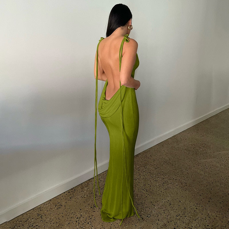 JOELLE BACKLESS LACE UP MAXI DRESS