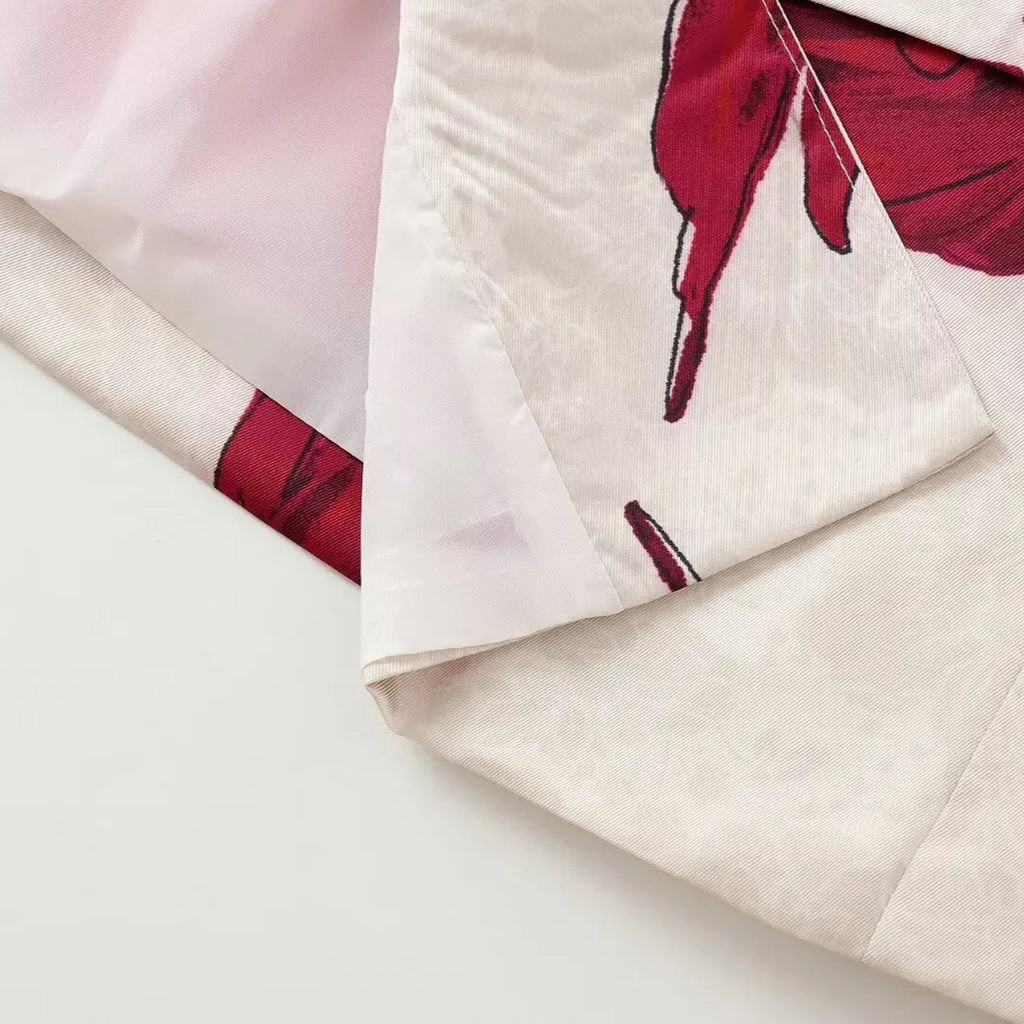 PRINT RED FLOWER BLAZER and PANTS SUIT