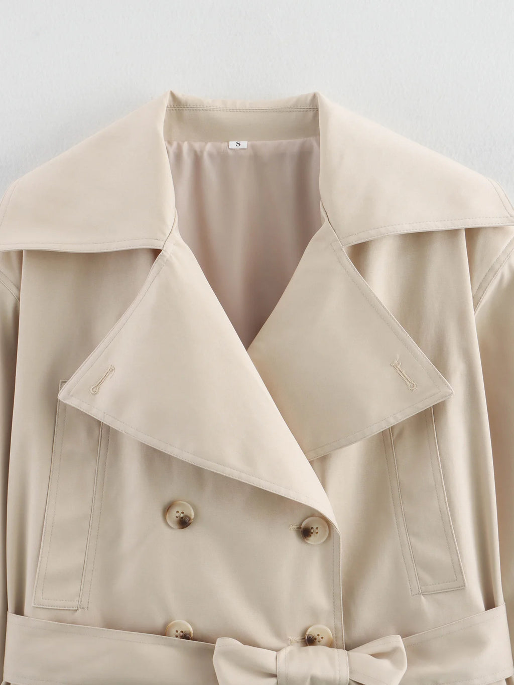 Chic Beige Double-Breasted Trench Coat with Belt & Pockets – Women's Slim Fit Windbreaker