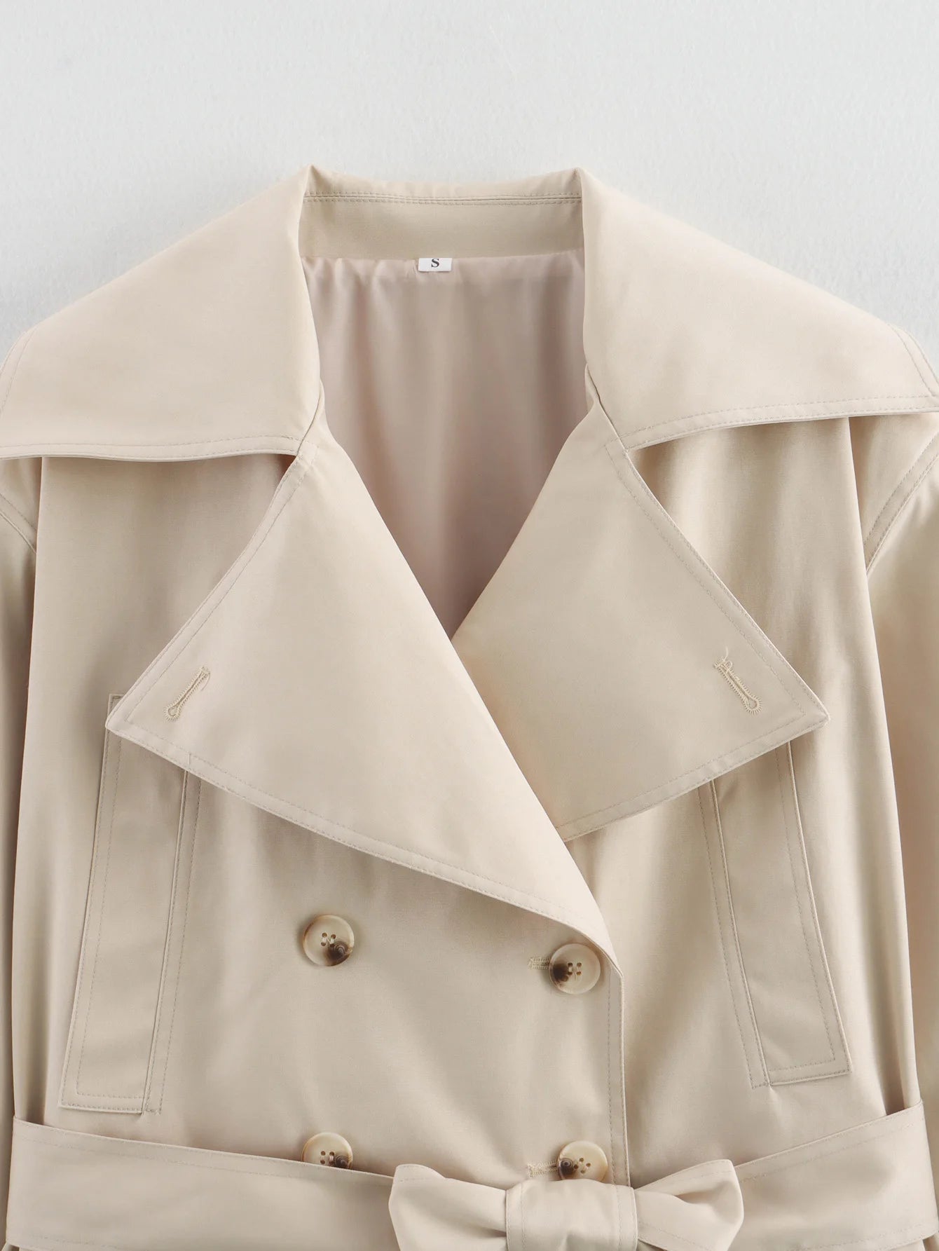 Chic Beige Double-Breasted Trench Coat with Belt & Pockets – Women's Slim Fit Windbreaker