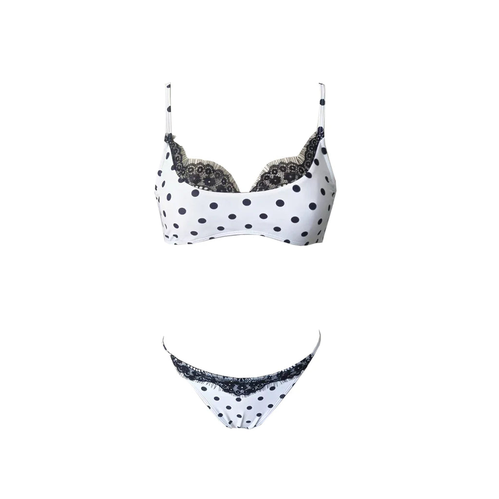 Polka Dot Lace Trim Bikini Set Brazilian Beach Swimwear