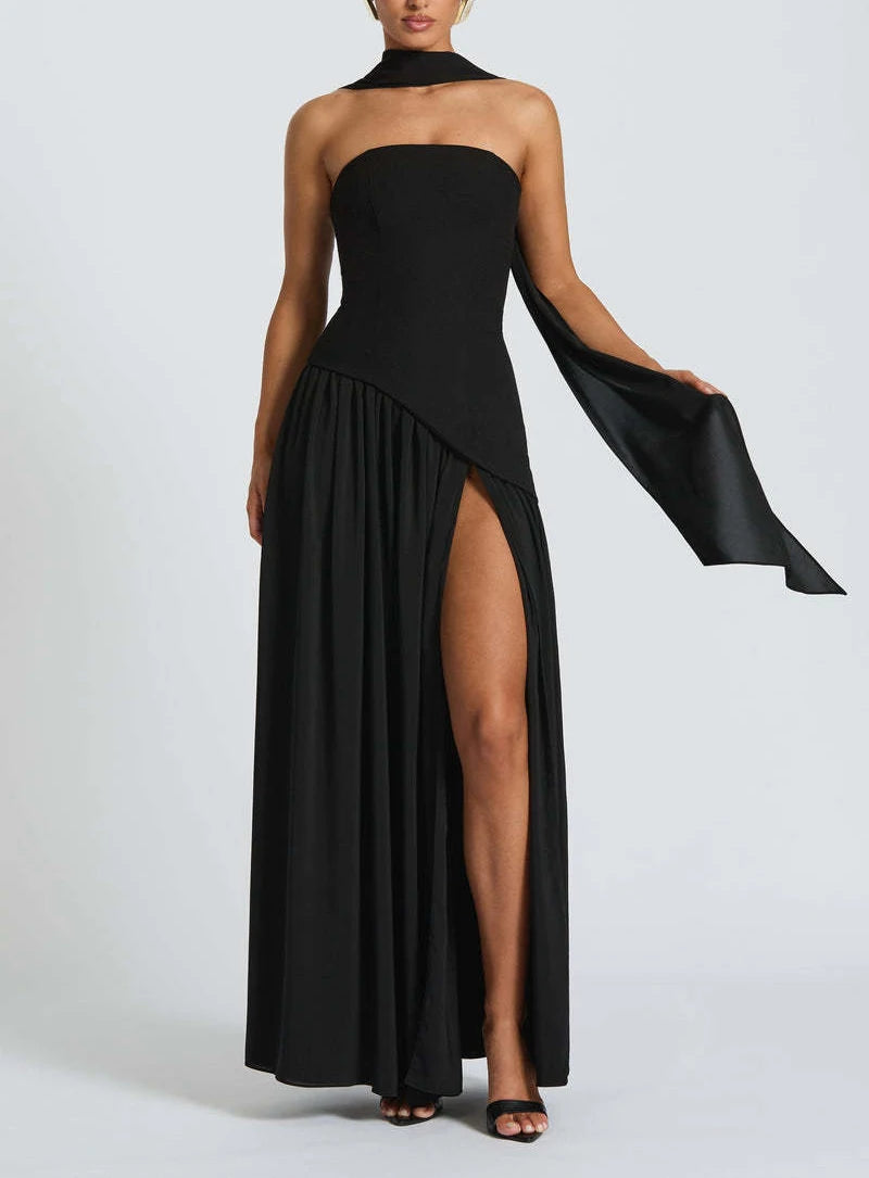 2026 Summer Banquet Party Robe Pleated Skirt Strapless Long Skirt Sexy Women Backless Hanging Collar Satin Vest Dress